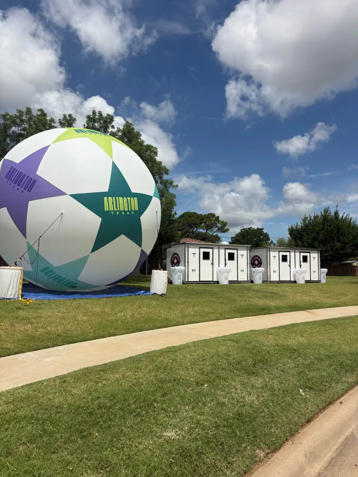 MobileOp4 cooling units beside the Arlington World Cup soccer ball